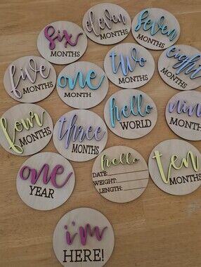 Baby Milestone Wooden Photo Discs - Multicolor Monthly Set